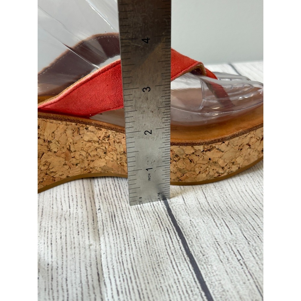 K Jacques St Tropez Diorite Sandals 8 Red Leather Cork Wedge Thong Slip On Boho - Picture 4 of 13
